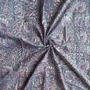 Sanganeri Hand Block Print - Mul Cotton - Fan Floral - Lavender and Sky