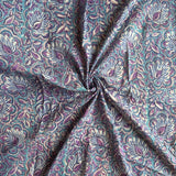 Sanganeri Hand Block Print - Mul Cotton - Fan Floral - Lavender and Sky