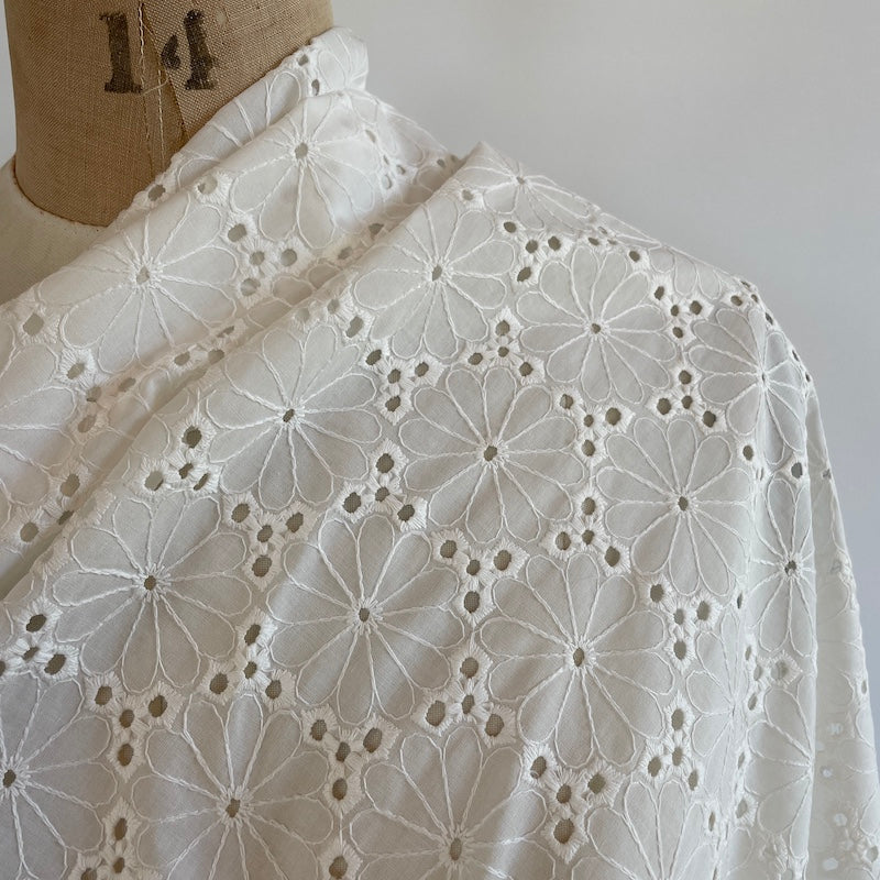 Cotton Eyelet - Daisy - White fabric