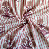 Sanganeri Hand Block Print - Mul Cotton - Pink Stripe Floral