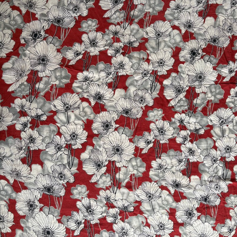 Kalamkari Print - Cotton - Anemones - Cinnabar