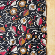 Kalamkari Print - Cotton - Vining Lotus - Cinnabar on Black