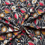 Kalamkari Print - Cotton - Vining Lotus - Cinnabar on Black