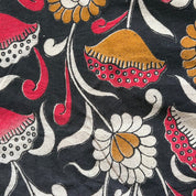 Kalamkari Print - Cotton - Vining Lotus - Cinnabar on Black