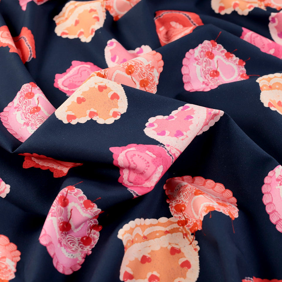 Fabric Godmother - Cotton Poplin - Let Them Eat Cake - Navy