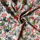 Kalamkari Print - Cotton - Anemones - Olive and Cherry on Natural