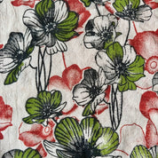 Kalamkari Print - Cotton - Anemones - Olive and Cherry on Natural