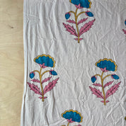 Sanganeri Hand Block Print - Cotton - Large Fan Flowers - Blue on White