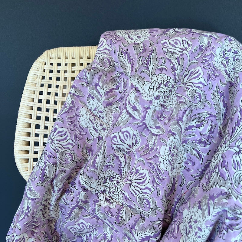Sanganeri Hand Block Print - Cotton - Purple Floral