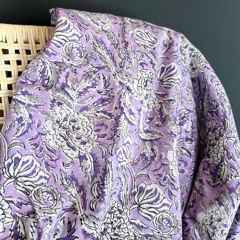 Sanganeri Hand Block Print - Cotton - Purple Floral