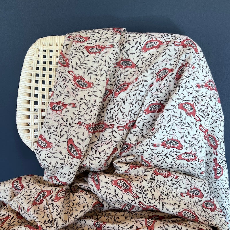 Kalamkari Hand Block Print - Cotton - Birds on Natural