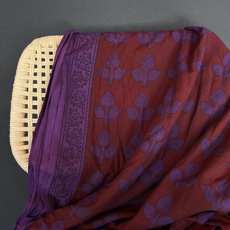 Bagh Hand Block Print - Cotton - Leaves - Wine and Purple