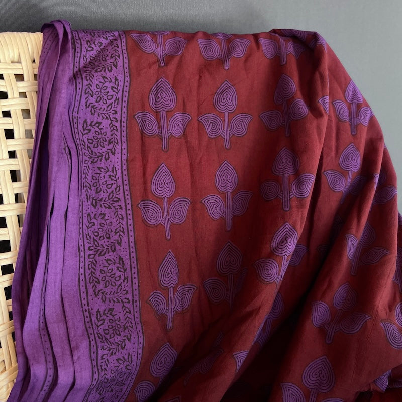 Bagh Hand Block Print - Cotton - Leaves - Wine and Purple