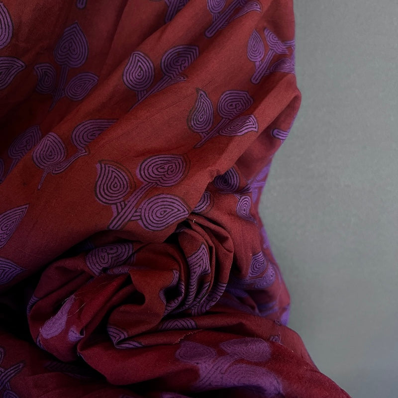 Bagh Hand Block Print - Cotton - Leaves - Wine and Purple