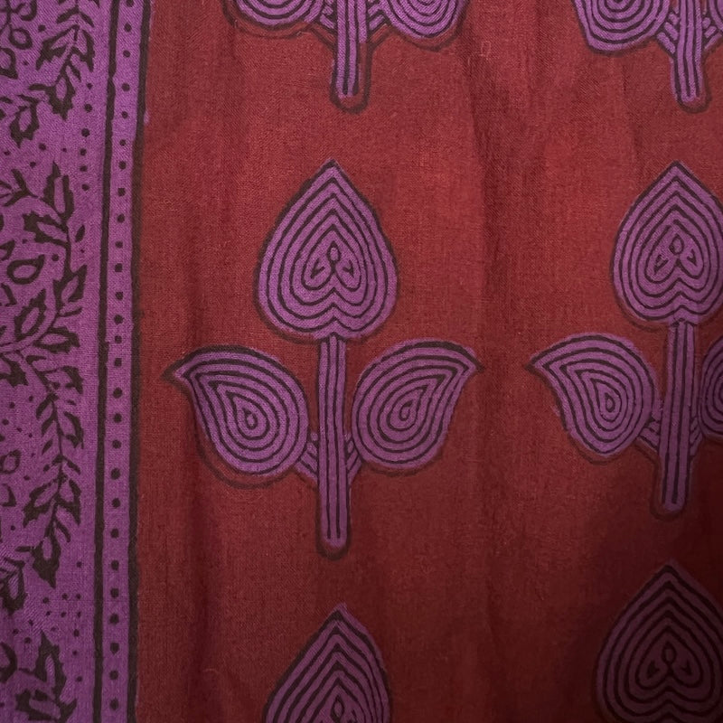 Bagh Hand Block Print - Cotton - Leaves - Wine and Purple