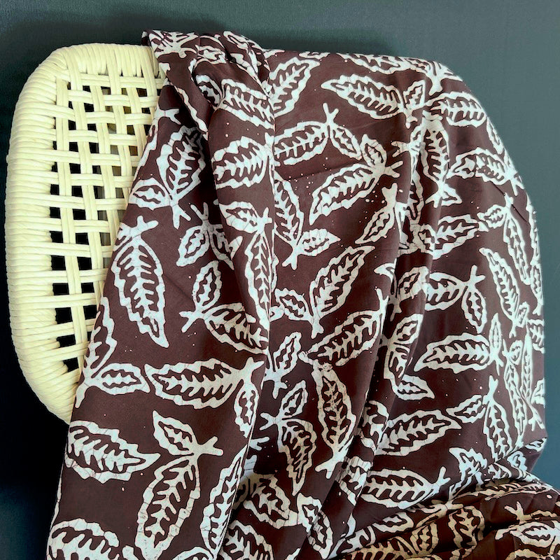 Hand Printed Batik - Cotton - Leaves - Espresso
