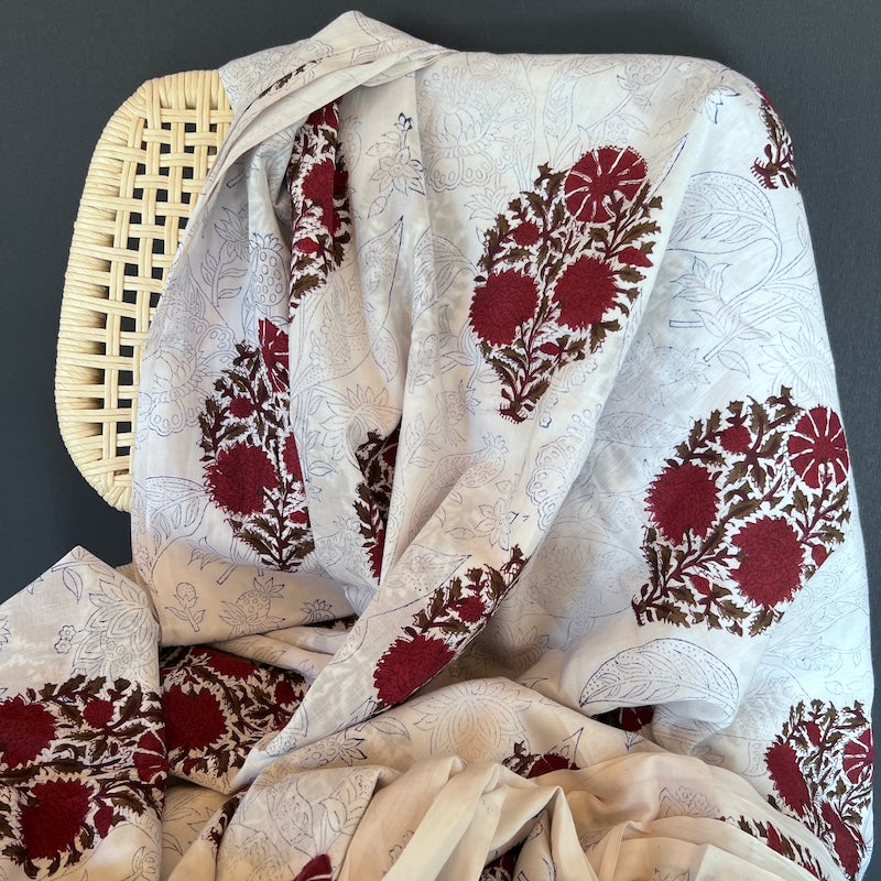 Sanganeri Hand Block Print - Bouquet on Cream