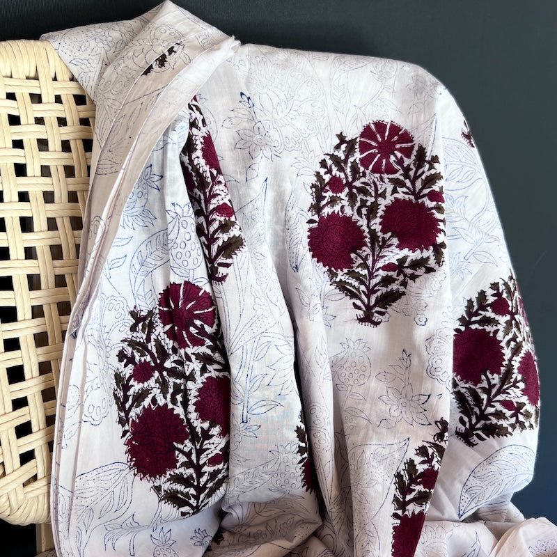 Sanganeri Hand Block Print - Bouquet on Cream