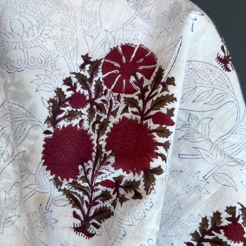 Sanganeri Hand Block Print - Bouquet on Cream