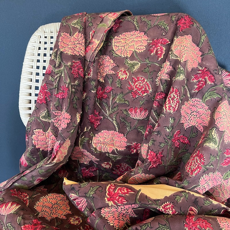 Sanganeri Hand Block Print - Brown Floral