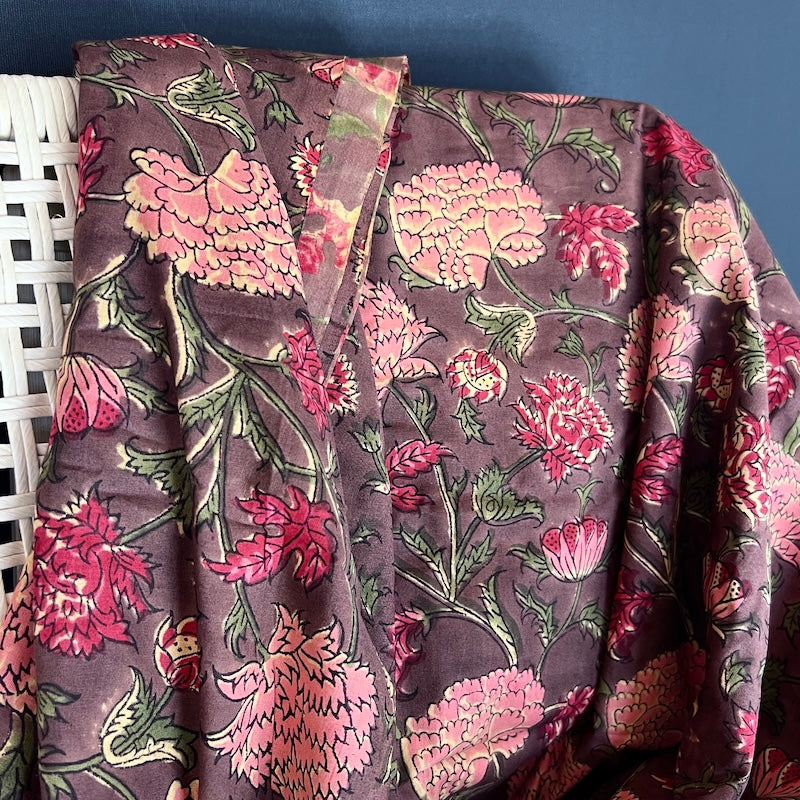 Sanganeri Hand Block Print - Brown Floral