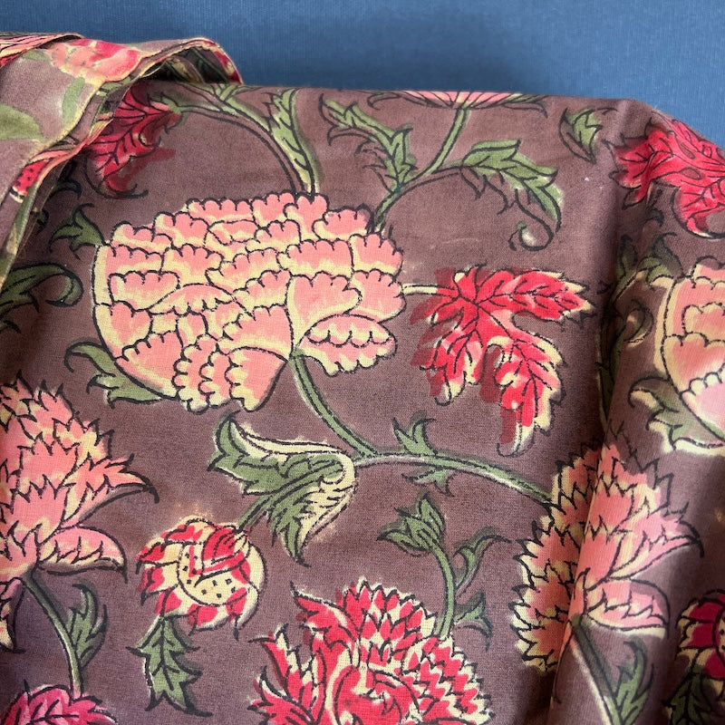 Sanganeri Hand Block Print - Brown Floral