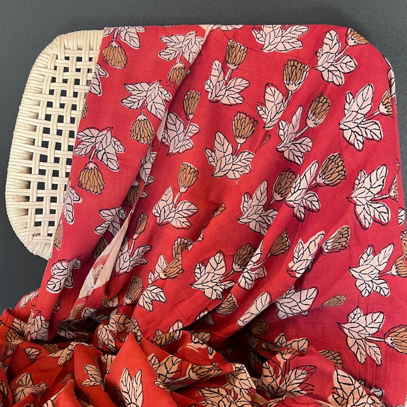 Sanganeri Hand Block Print - Flowers on Red