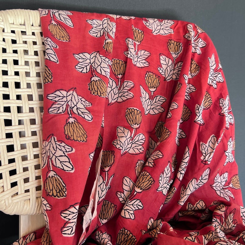 Sanganeri Hand Block Print - Flowers on Red