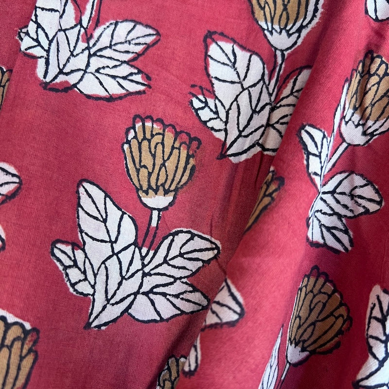 Sanganeri Hand Block Print - Flowers on Red