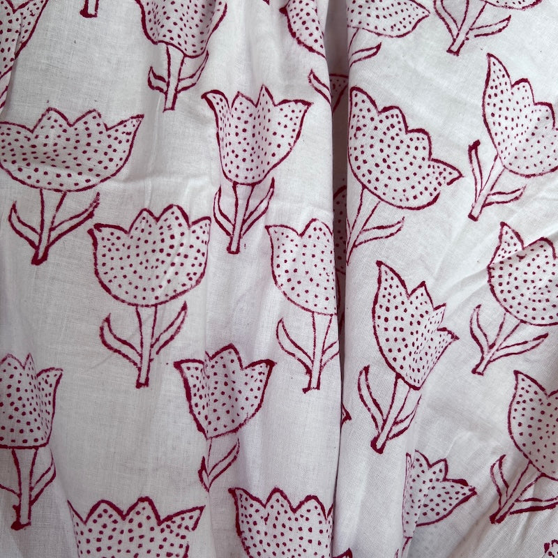 Sanganeri Hand Block Print - Red Flowers on Cream