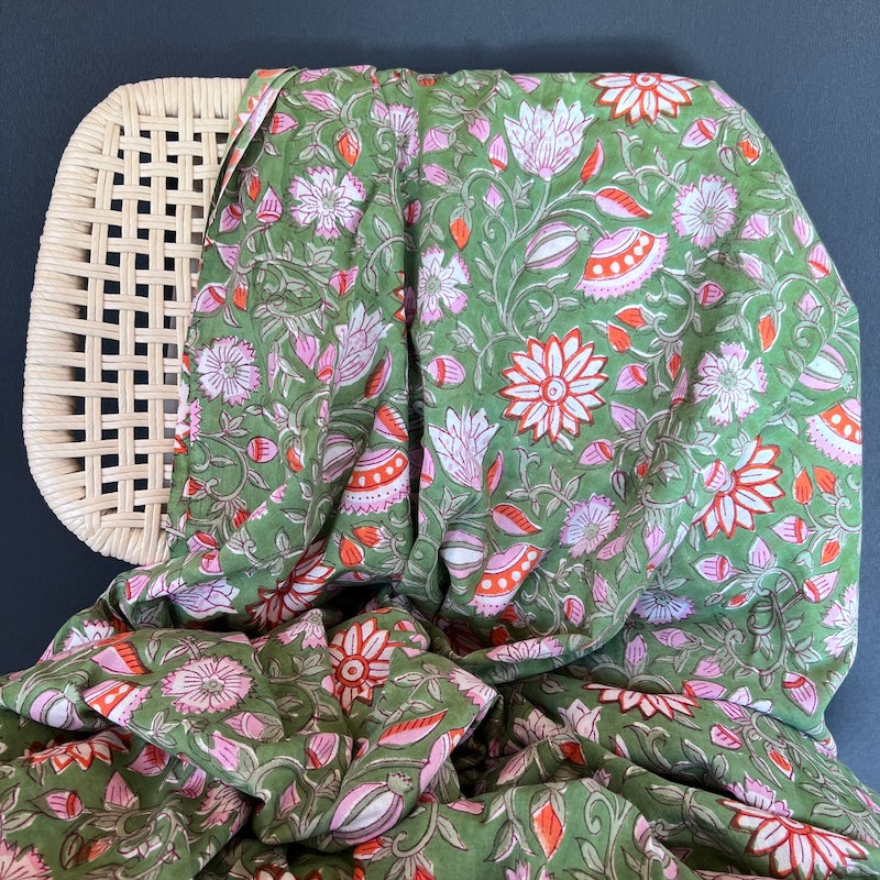 Sanganeri Hand Block Print - Green Floral