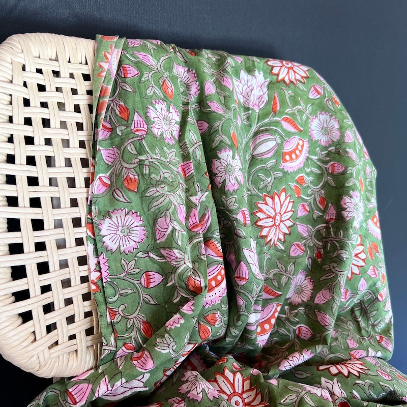 Sanganeri Hand Block Print - Green Floral