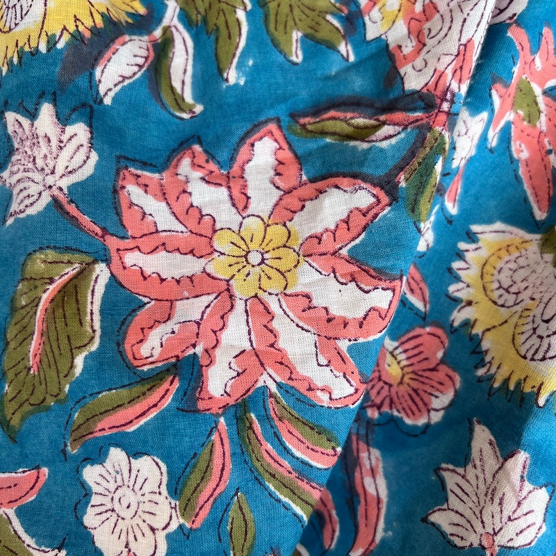 Sanganeri Hand Block Print - Floral on Teal