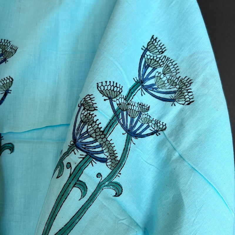 Sanganeri Hand Block Print - Umbels on Aqua