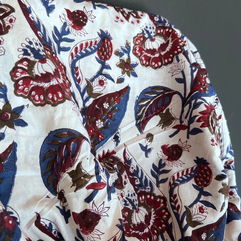 Sanganeri Hand Block Print - Flowers and Berries on White