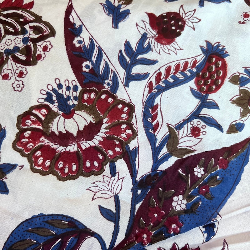 Sanganeri Hand Block Print - Flowers and Berries on White