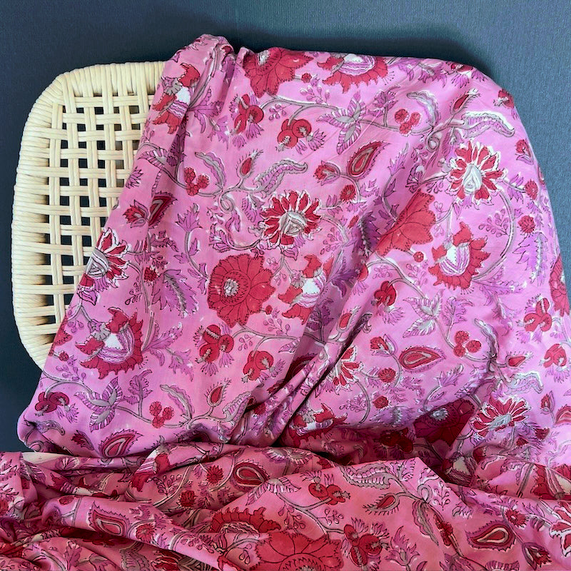 Sanganeri Hand Block Print - Pink Floral