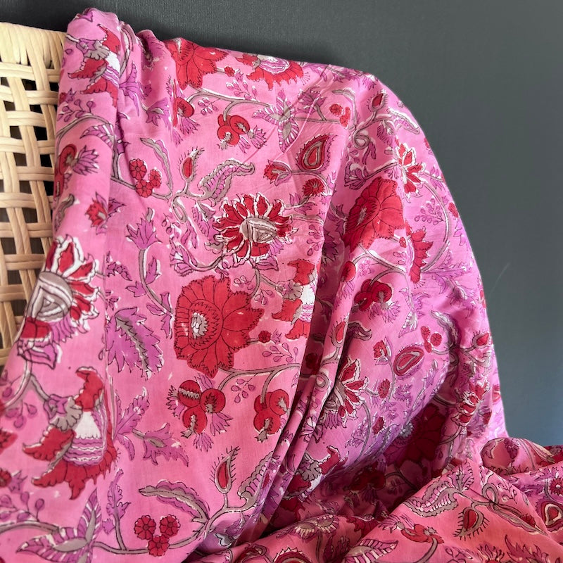 Sanganeri Hand Block Print - Pink Floral