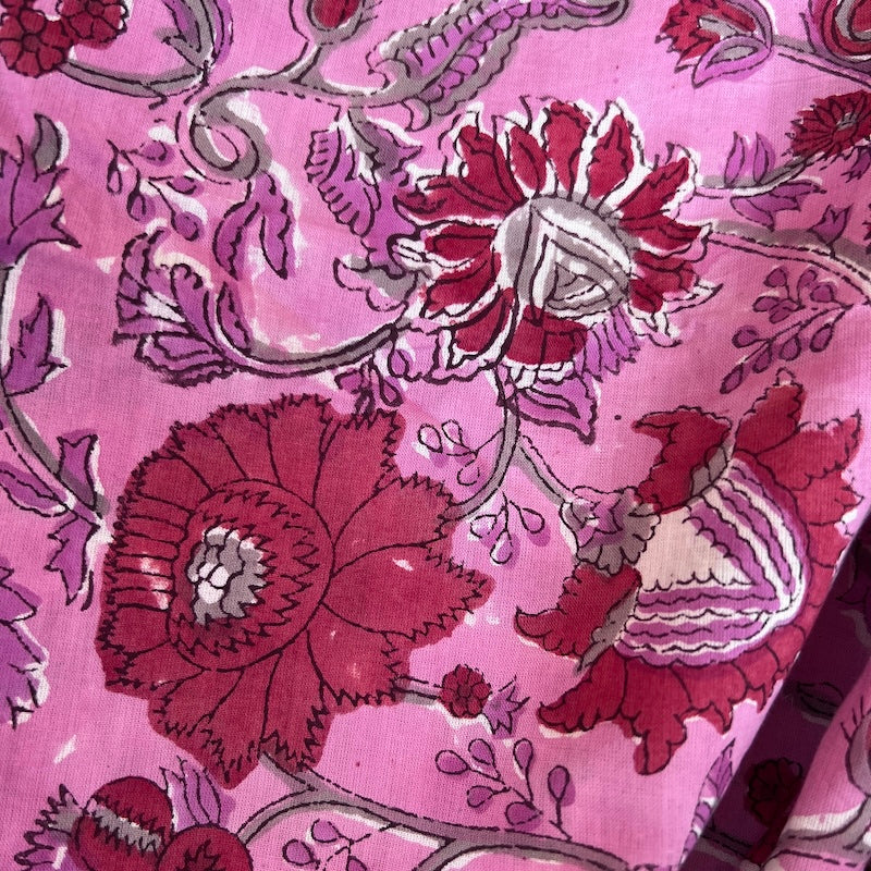 Sanganeri Hand Block Print - Pink Floral