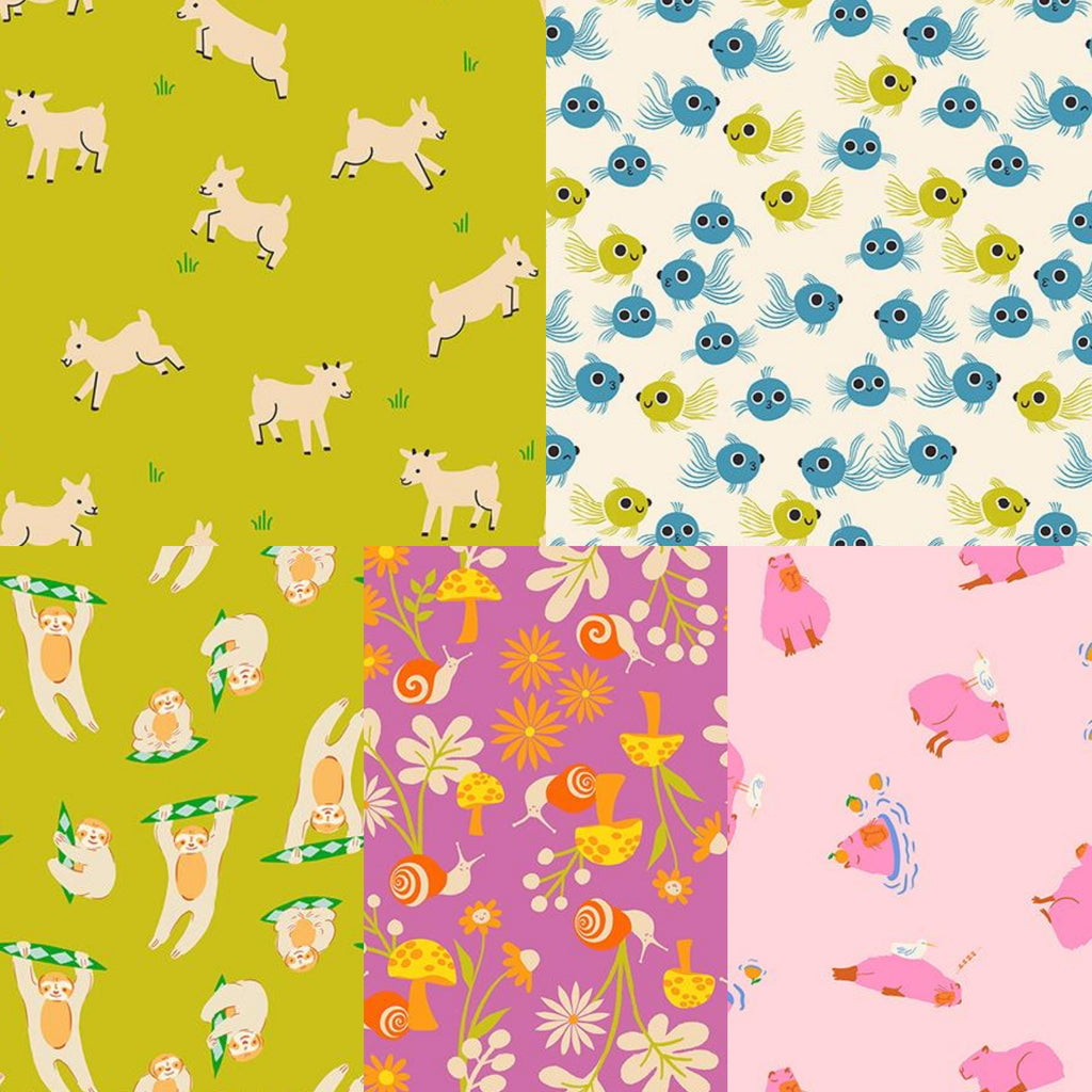 5 different Ruby Star fabrics from the animal animal collection