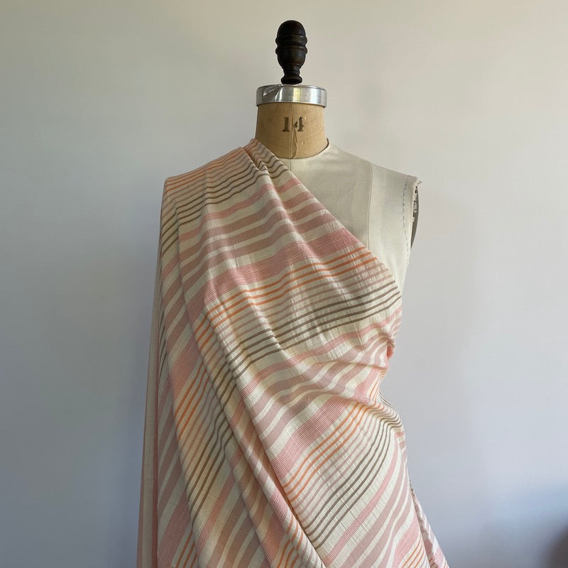 Figo - Cotton Gauze - Panama Stripes - Coral