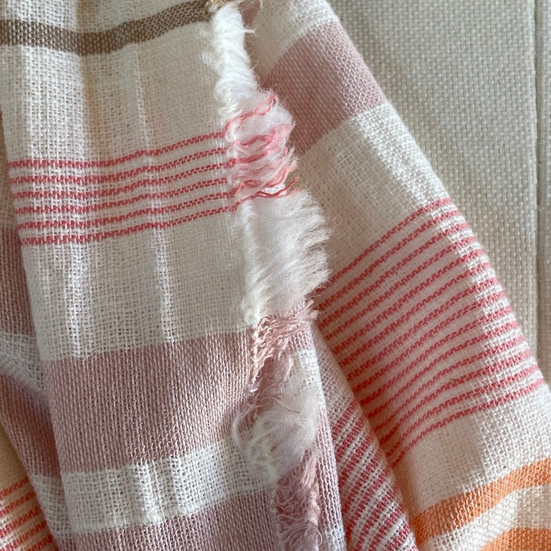 Figo - Cotton Gauze - Panama Stripes - Coral