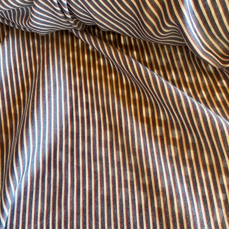 Deadstock - Cotton Chambray Stripe - Blue and Red