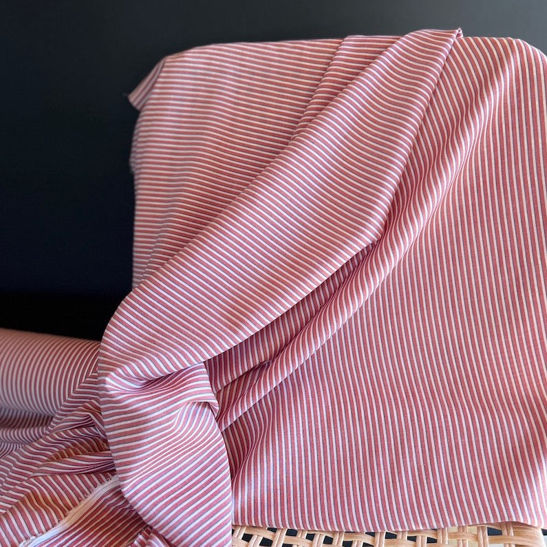 Deadstock - Cotton Chambray Stripe - Red and White