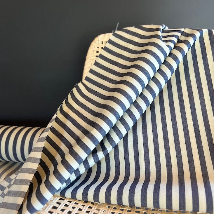 Deadstock - Denim - Narrow Woven Stripe - Blue and White