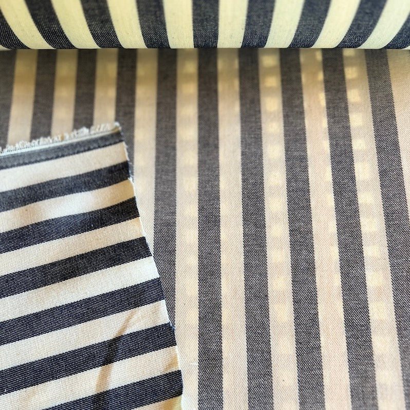 Deadstock - Denim - Narrow Woven Stripe - Blue and White