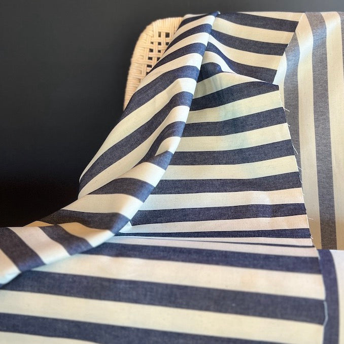 Deadstock - Denim - Woven Wide Stripe - Blue and White