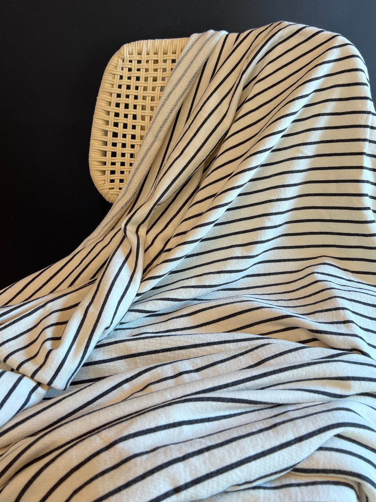 Large Loop French Terry - Black & Cream Stripe
