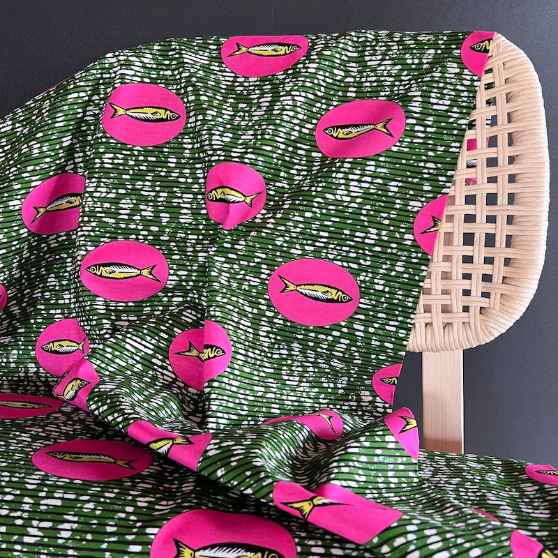 Cosmo - Cotton Sheeting - Sardines Cameo - Hot Pink on Green
