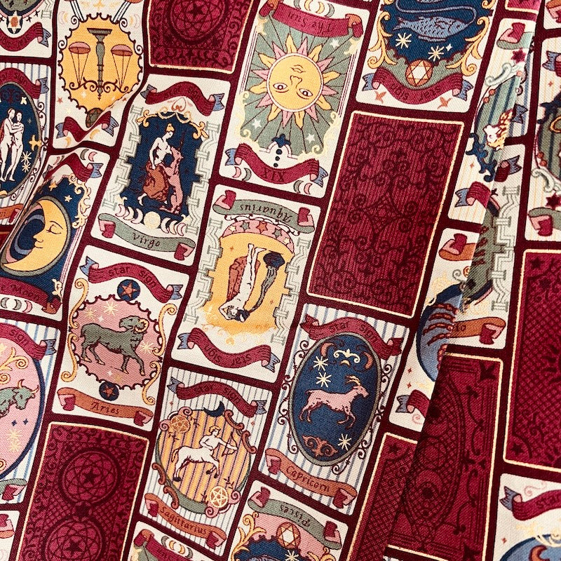 Un/No - Cotton Sheeting - Zodiac Cards - Oxblood with Metallic (Copy)